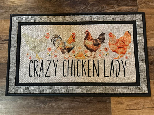 Crazy Chicken Lady - 18”x30” Rubber Backing Indoor/Outdoor Rug