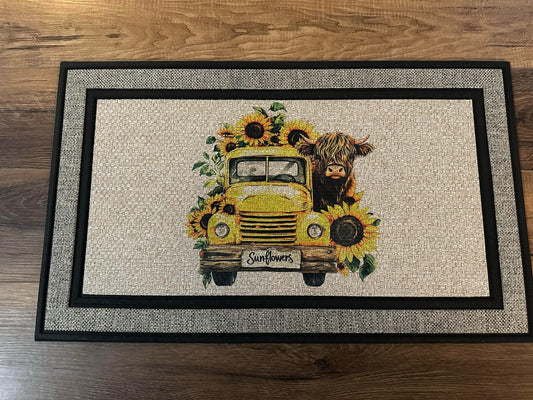 Yellow Truck w/Highland & Sunflowers